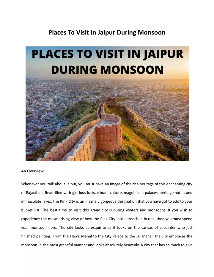 places to visit in jaipur during monsoon