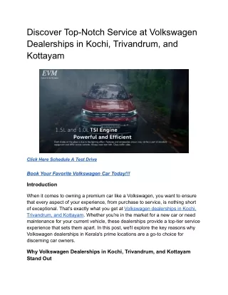 Discover Top-Notch Service at Volkswagen Dealerships in Kochi, Trivandrum, and Kottayam