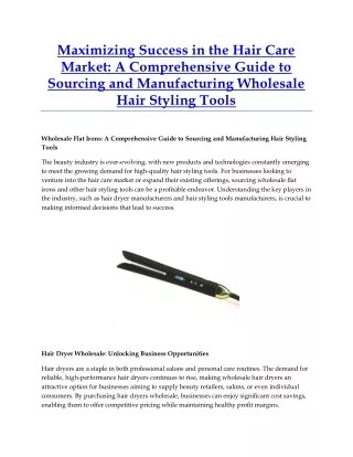 Maximizing Success in the Hair Care Market - A Comprehensive Guide to Sourcing and Manufacturing Wholesale Hair Styling
