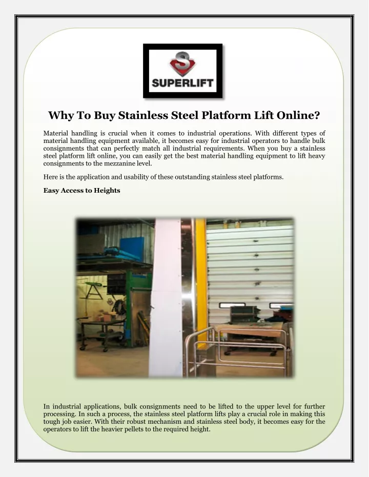 why to buy stainless steel platform lift online