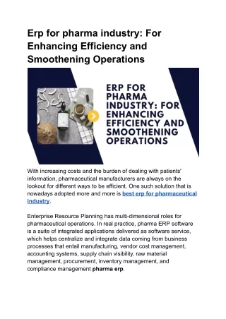 Erp for pharma industry For Enhancing Efficiency and Smoothening Operations