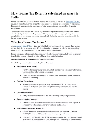 How Income Tax Return is calculated on salary in India
