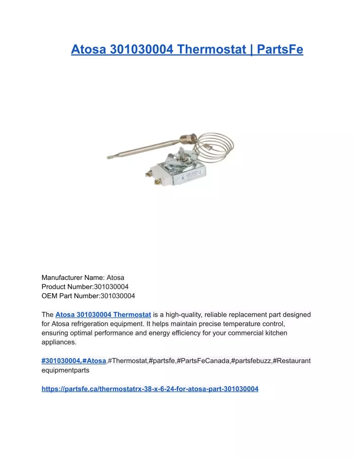 Mavrik By Allpoints - GAS CONTROL For Atosa - Part# 301030008