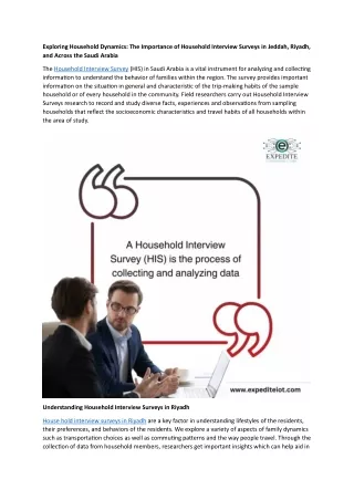 The Importance of Household Interview Surveys in Jeddah, Riyadh, and Across the Saudi Arabia