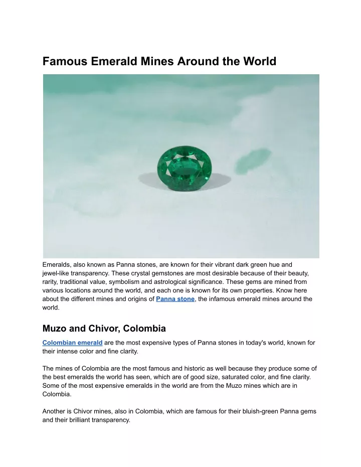 famous emerald mines around the world