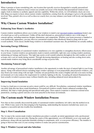 What You Need to Know About Custom-made Window Installation