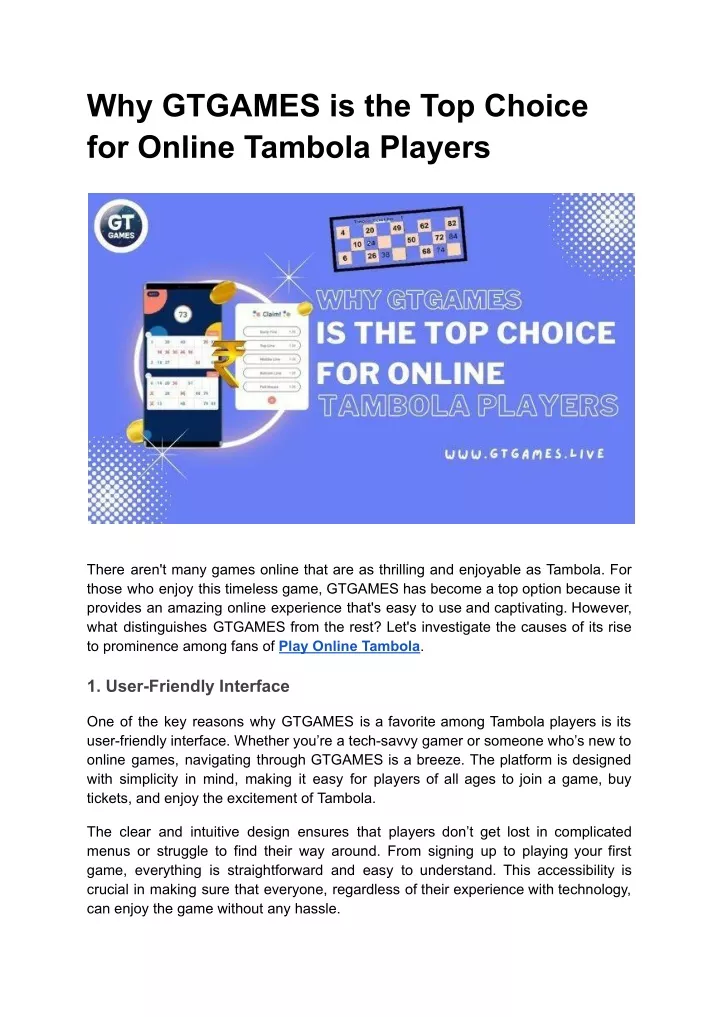 why gtgames is the top choice for online tambola