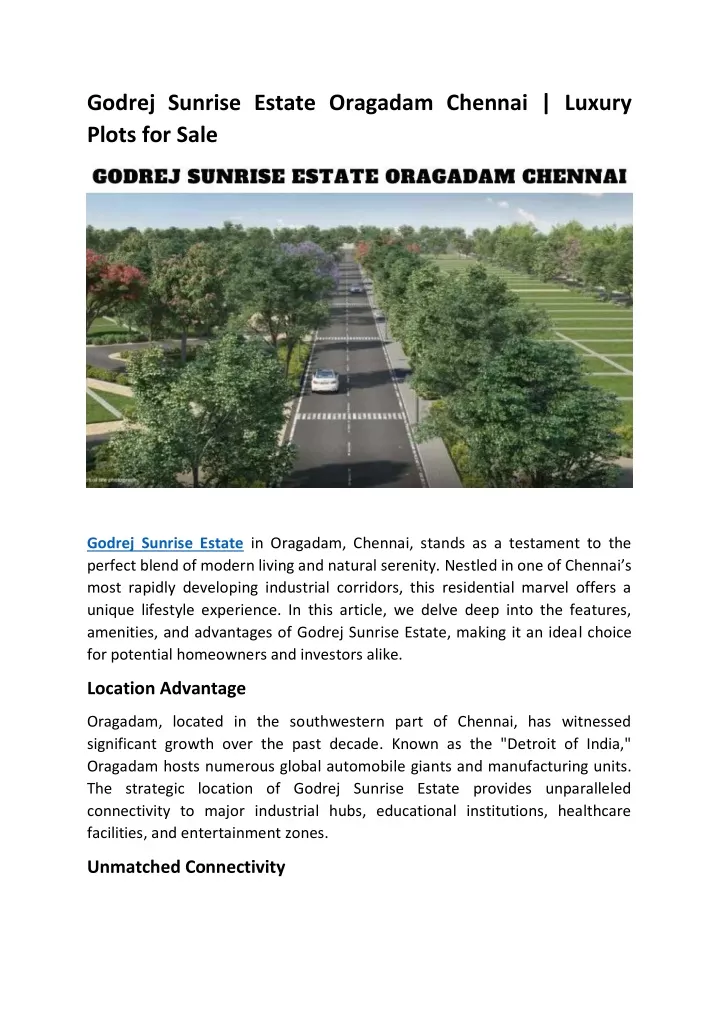 godrej sunrise estate oragadam chennai luxury