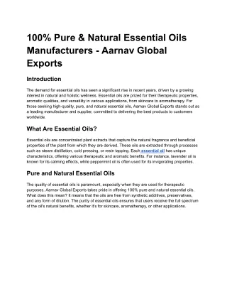 100% Pure & Natural Essential Oils Manufacturers - Aarnav Global Exports