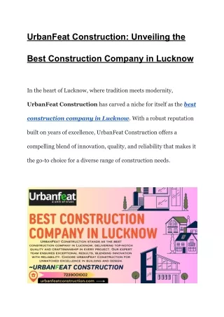 UrbanFeat Construction_ Unveiling the Best Construction Company in Lucknow