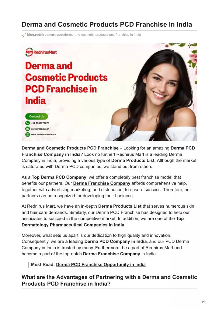 derma and cosmetic products pcd franchise in india