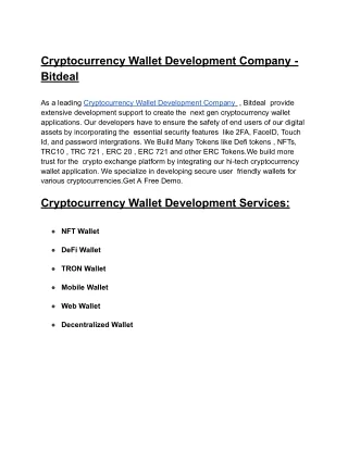 Cryptocrrency Wallet Development Company - Bitdeal