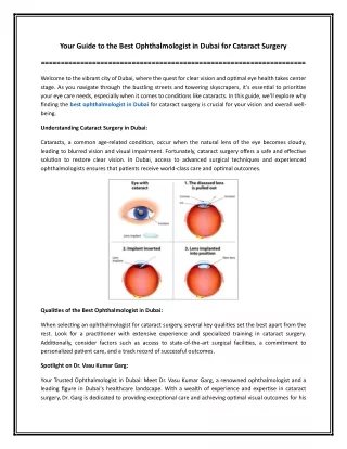Your Guide to the Best Ophthalmologist in Dubai for Cataract Surgery