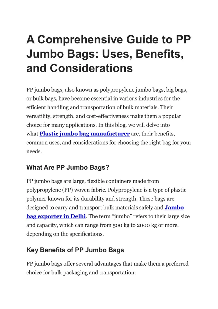 a comprehensive guide to pp jumbo bags uses