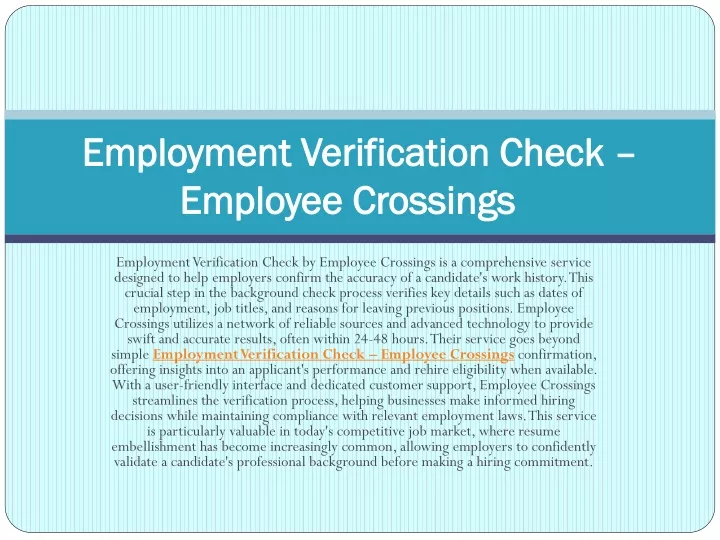 employment verification check employee crossings