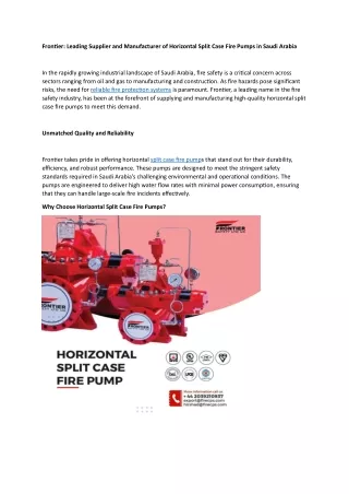 Leading Supplier and Manufacturer of Horizontal Split Case Fire Pumps in Saudi Arabia