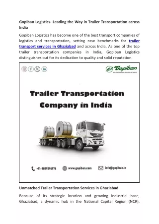 Gopiban Logistics- Leading the Way in Trailer Transportation across India