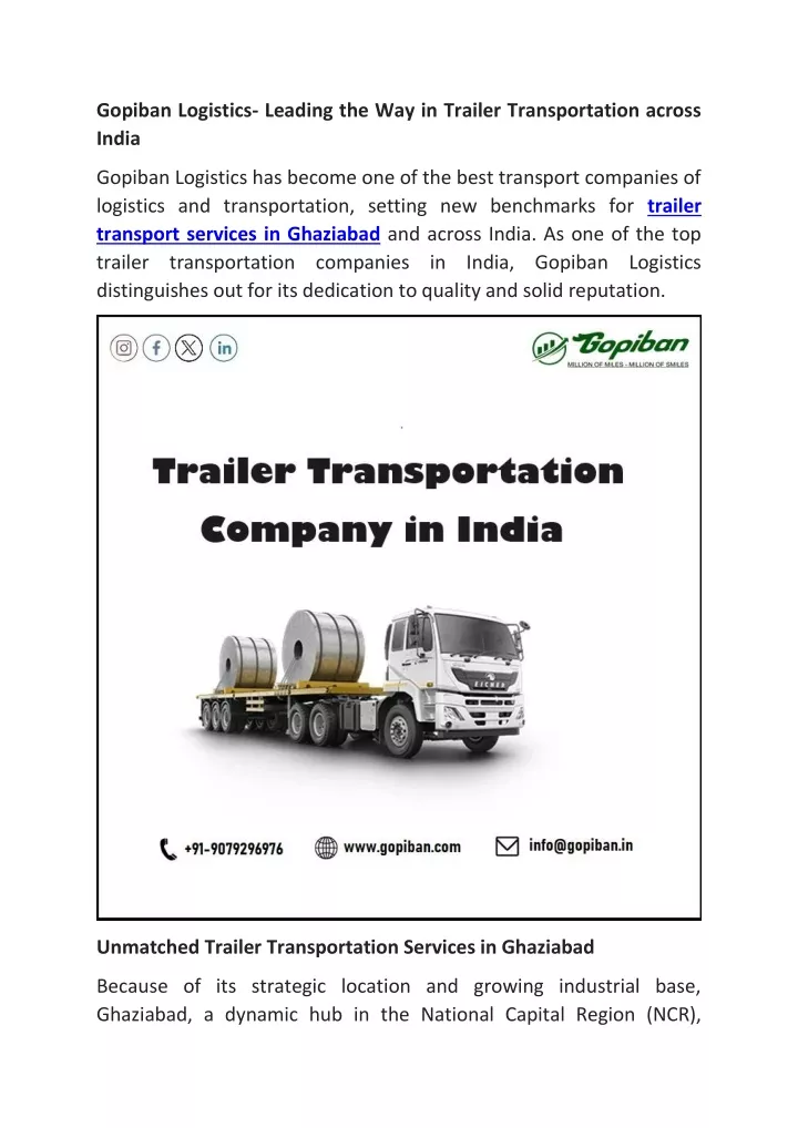 gopiban logistics leading the way in trailer