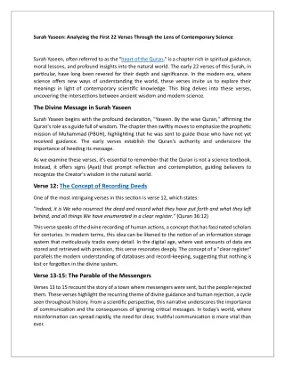 Surah Yaseen: Analyzing the First 22 Verses Through the Lens of Contemporary