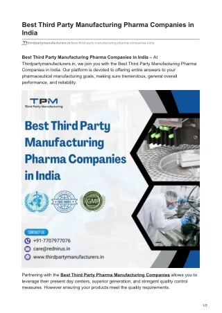 Best Third Party Manufacturing Pharma Companies in India