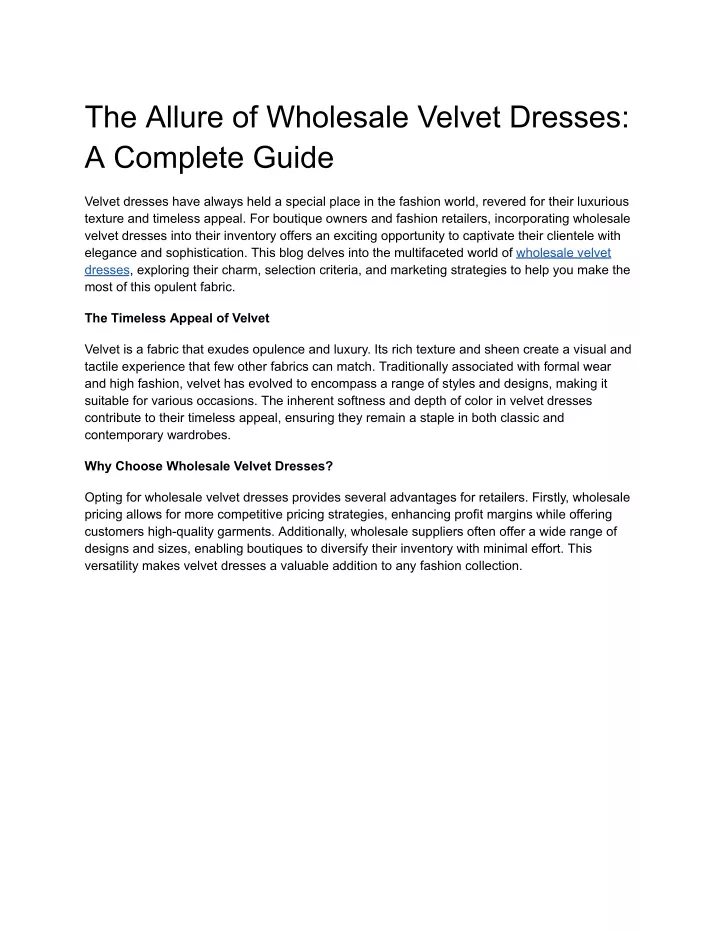 the allure of wholesale velvet dresses a complete