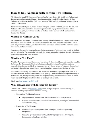 How to link Aadhaar with Income Tax Return