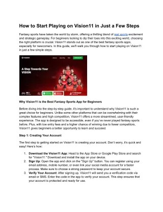 how to start playing on vision11 in just