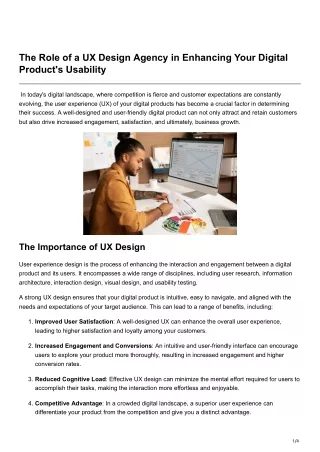 The Role of a UX Design Agency in Enhancing Your Digital Products Usability