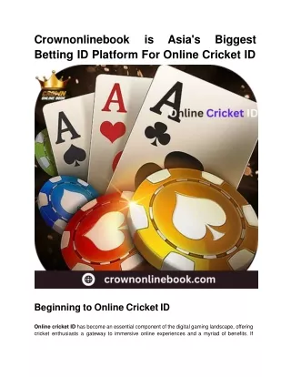 Crownonlinebook is Asia's Biggest Betting ID Platform For Online Cricket ID