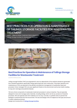 Best Practices for Operation & Maintenance of Tailings Storage Facilities for Wastewater Treatment