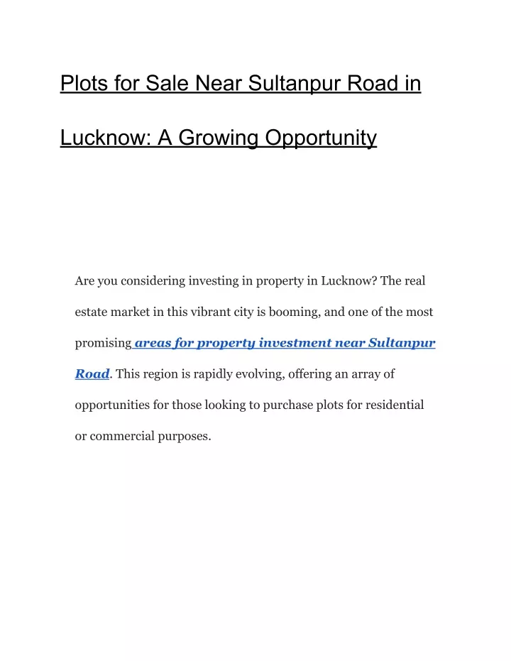 plots for sale near sultanpur road in