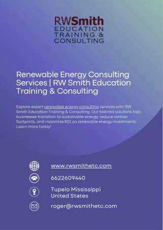 Renewable Energy Consulting Services  RW Smith Education Training & Consulting