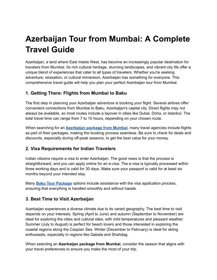 azerbaijan tour from mumbai a complete travel