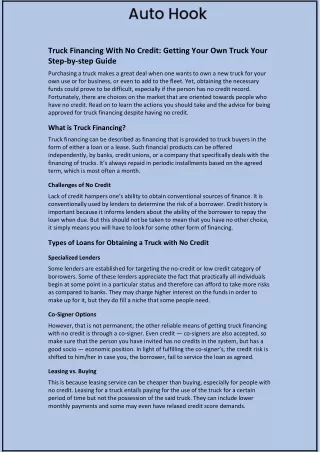 Truck Financing With No Credit: Getting Your Own Truck Your Step-by-step Guide