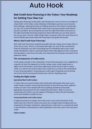 Bad Credit Auto Financing in the Yukon: Your Roadmap for Getting Your Own Car