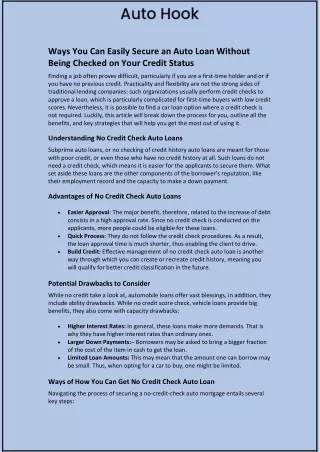 Ways You Can Easily Secure an Auto Loan Without Being Checked Your Credit Status