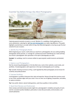 Essential Tips Before Hiring a Key West Photographer