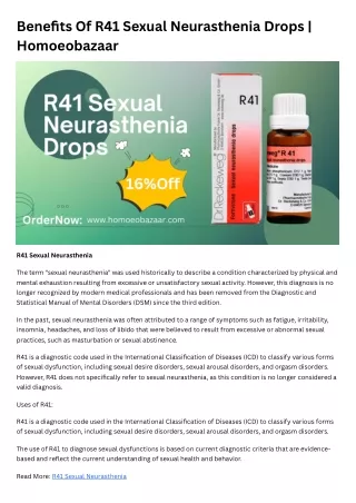 Benefits Of R41 Sexual Neurasthenia Drops | Homoeobazaar