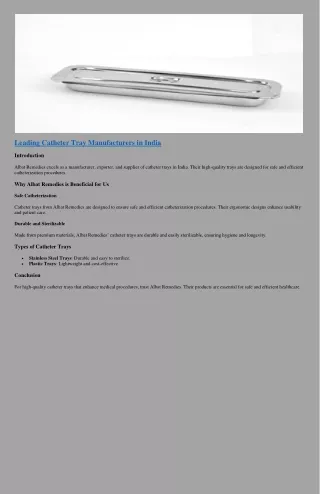 Albat Remedies: Leading Catheter Tray Manufacturer and Exporter