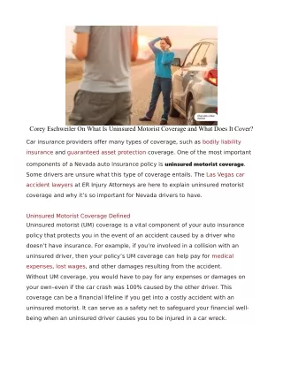 Corey Eschweiler On What Is Uninsured Motorist Coverage and What Does It Cover?