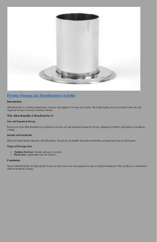 Albat Remedies: Premier Forceps Jar Manufacturer and Exporter