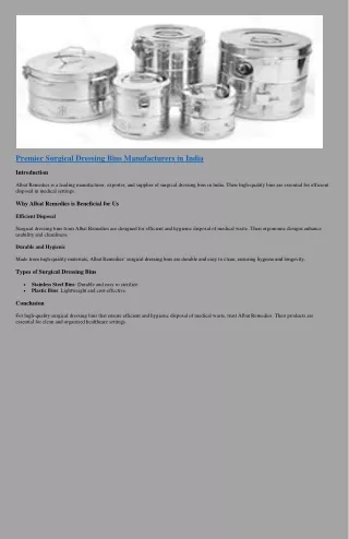 Albat Remedies: Top Surgical Dressing Bin Manufacturer and Exporter