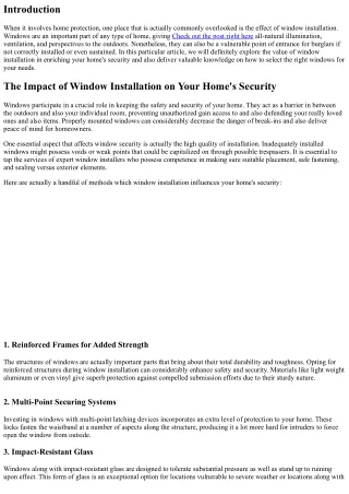 The Force of Window Installation on Your Home's Surveillance