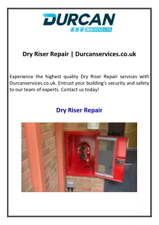 Dry Riser Repair  Durcanservices.co.uk