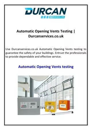 automatic opening vents testing durcanservices