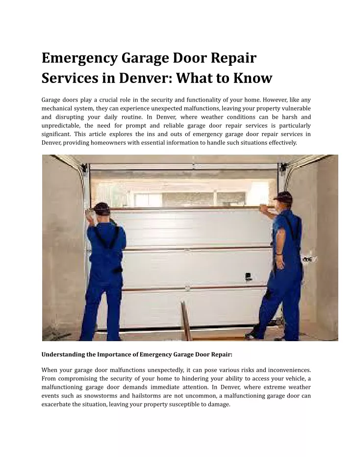 emergency garage door repair services in denver