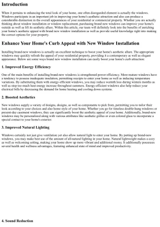Improve Your Home's Aesthetic Appeal with New Window Installation