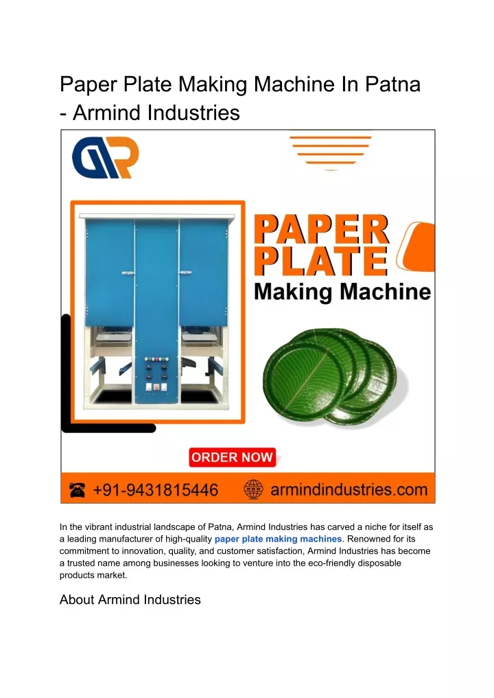 paper plate making machine in patna armind