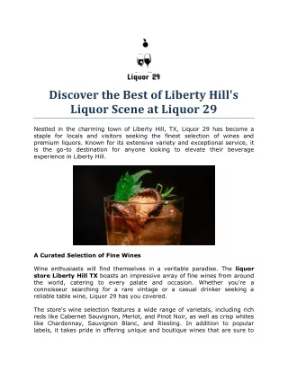 Discover the Best of Liberty Hill's Liquor Scene at Liquor 29