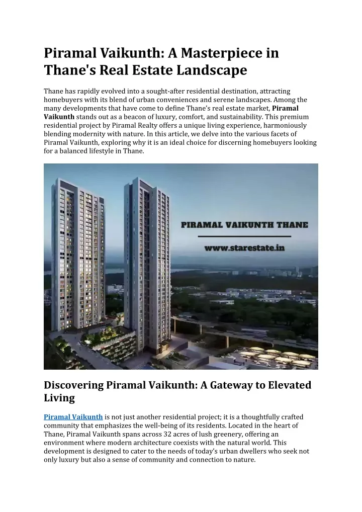 piramal vaikunth a masterpiece in thane s real